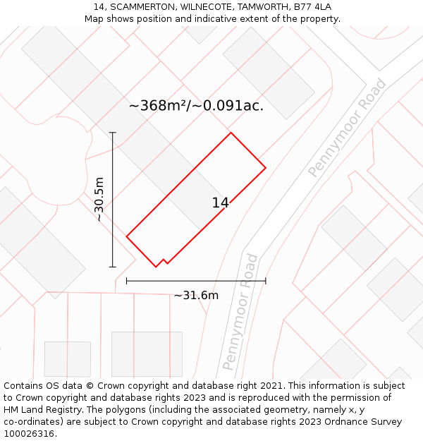 14, SCAMMERTON, WILNECOTE, TAMWORTH, B77 4LA: Plot and title map