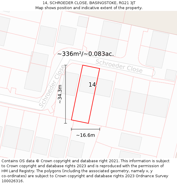 14, SCHROEDER CLOSE, BASINGSTOKE, RG21 3JT: Plot and title map