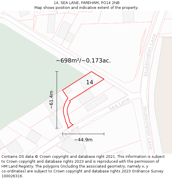 14, SEA LANE, FAREHAM, PO14 2NB: Plot and title map