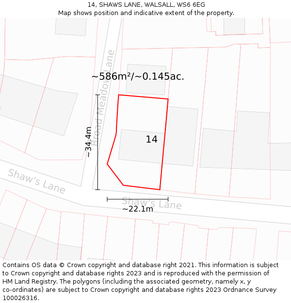 14, SHAWS LANE, WALSALL, WS6 6EG: Plot and title map