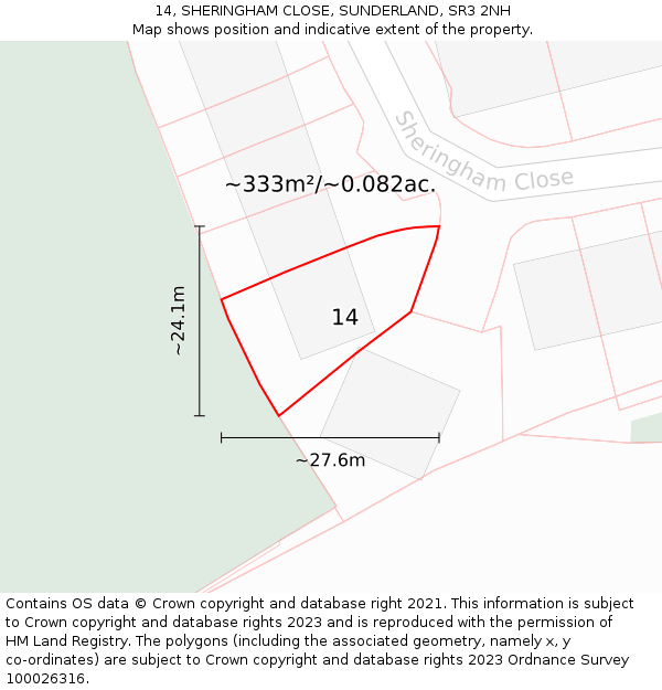 14, SHERINGHAM CLOSE, SUNDERLAND, SR3 2NH: Plot and title map