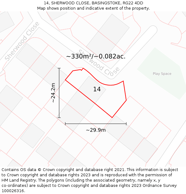 14, SHERWOOD CLOSE, BASINGSTOKE, RG22 4DD: Plot and title map