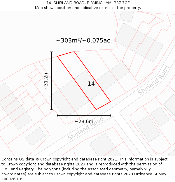 14, SHIRLAND ROAD, BIRMINGHAM, B37 7GE: Plot and title map