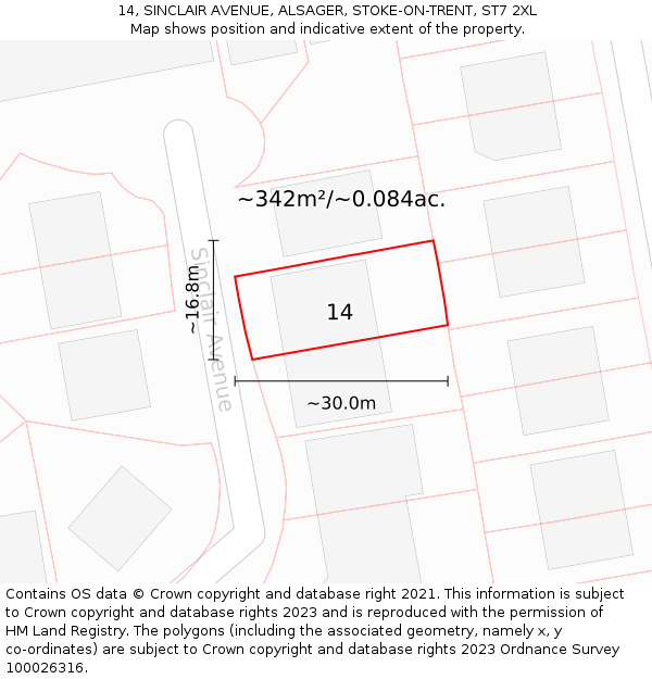 14, SINCLAIR AVENUE, ALSAGER, STOKE-ON-TRENT, ST7 2XL: Plot and title map