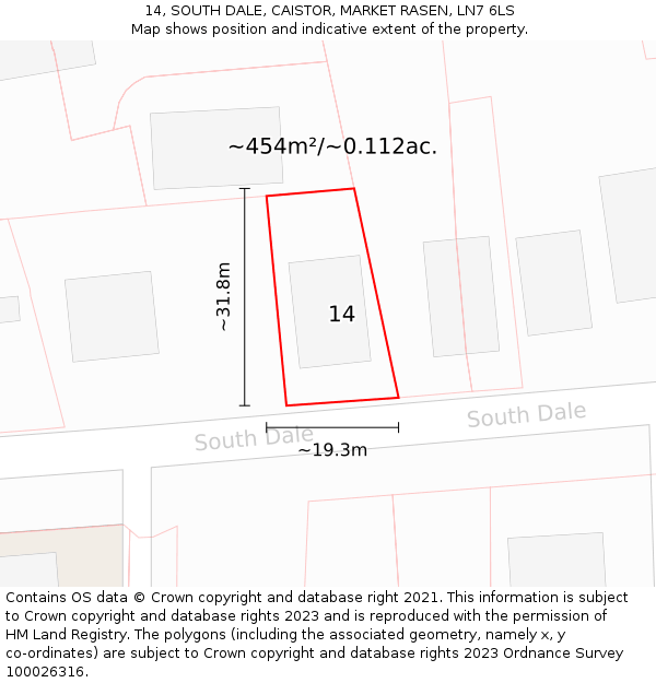 14, SOUTH DALE, CAISTOR, MARKET RASEN, LN7 6LS: Plot and title map