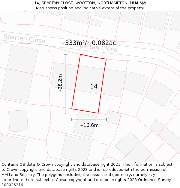 14, SPARTAN CLOSE, WOOTTON, NORTHAMPTON, NN4 6JW: Plot and title map