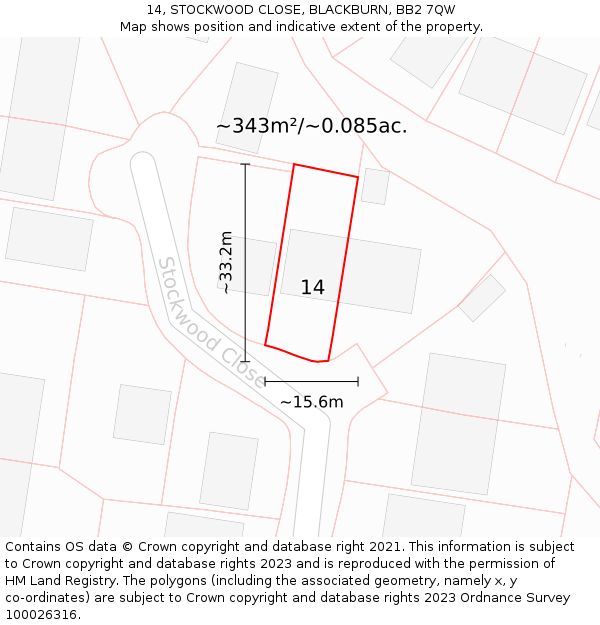 14, STOCKWOOD CLOSE, BLACKBURN, BB2 7QW: Plot and title map