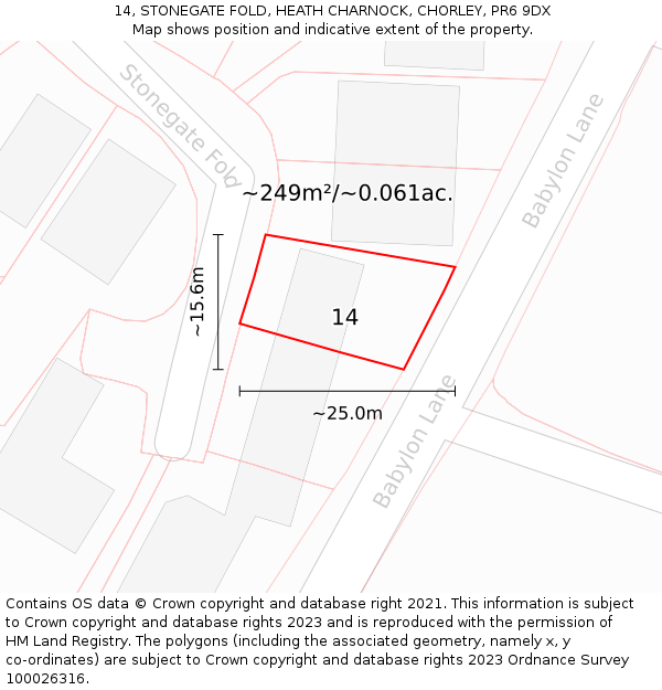 14, STONEGATE FOLD, HEATH CHARNOCK, CHORLEY, PR6 9DX: Plot and title map