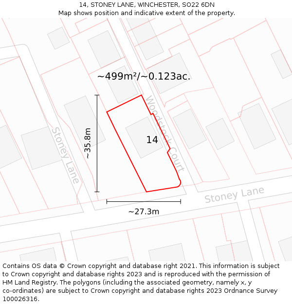 14, STONEY LANE, WINCHESTER, SO22 6DN: Plot and title map