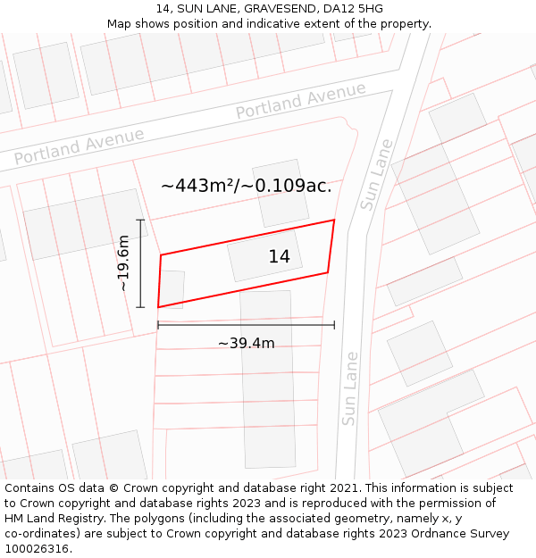 14, SUN LANE, GRAVESEND, DA12 5HG: Plot and title map