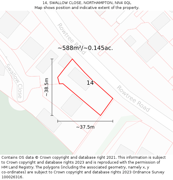 14, SWALLOW CLOSE, NORTHAMPTON, NN4 0QL: Plot and title map