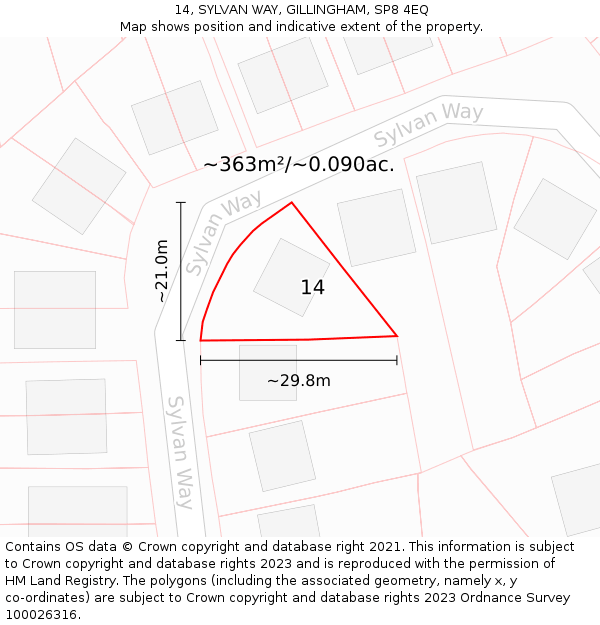 14, SYLVAN WAY, GILLINGHAM, SP8 4EQ: Plot and title map