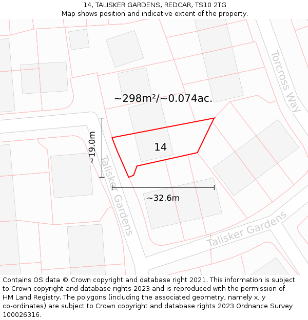 14, TALISKER GARDENS, REDCAR, TS10 2TG: Plot and title map