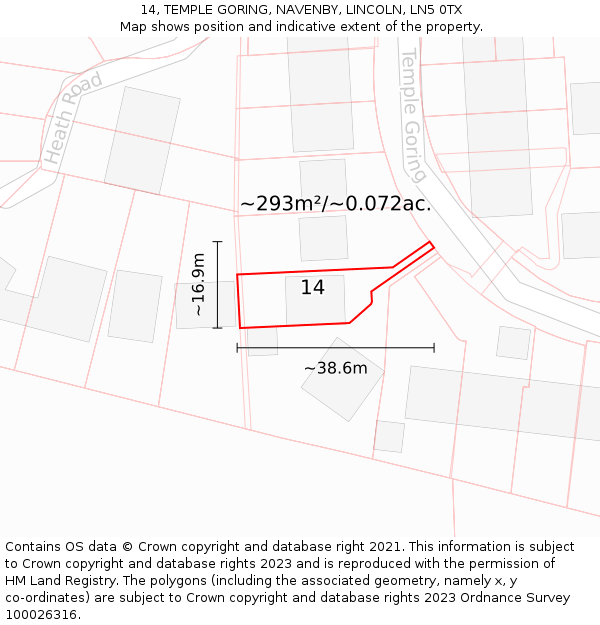 14, TEMPLE GORING, NAVENBY, LINCOLN, LN5 0TX: Plot and title map