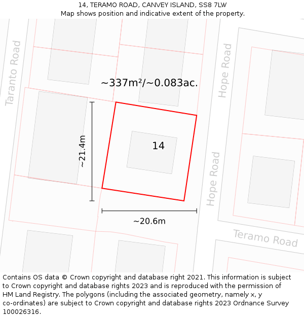 14, TERAMO ROAD, CANVEY ISLAND, SS8 7LW: Plot and title map