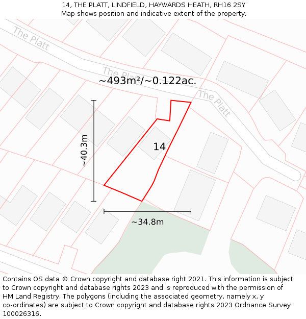 14, THE PLATT, LINDFIELD, HAYWARDS HEATH, RH16 2SY: Plot and title map