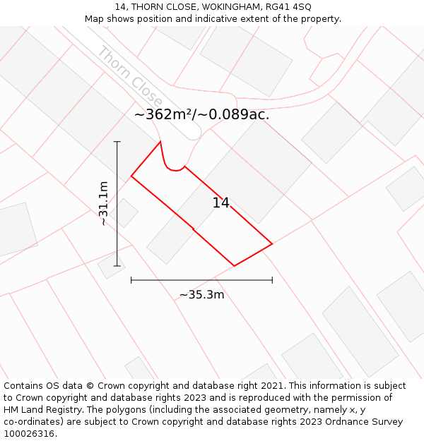 14, THORN CLOSE, WOKINGHAM, RG41 4SQ: Plot and title map