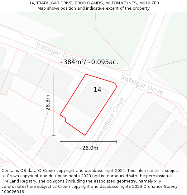 14, TRAFALGAR DRIVE, BROOKLANDS, MILTON KEYNES, MK10 7ER: Plot and title map