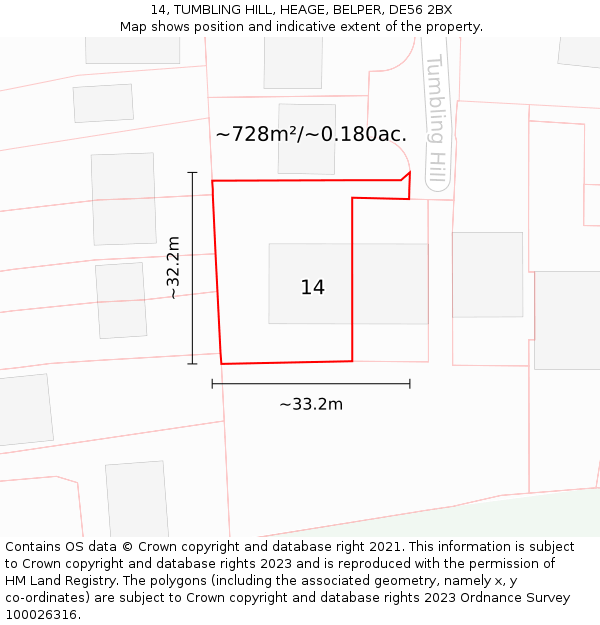 14, TUMBLING HILL, HEAGE, BELPER, DE56 2BX: Plot and title map