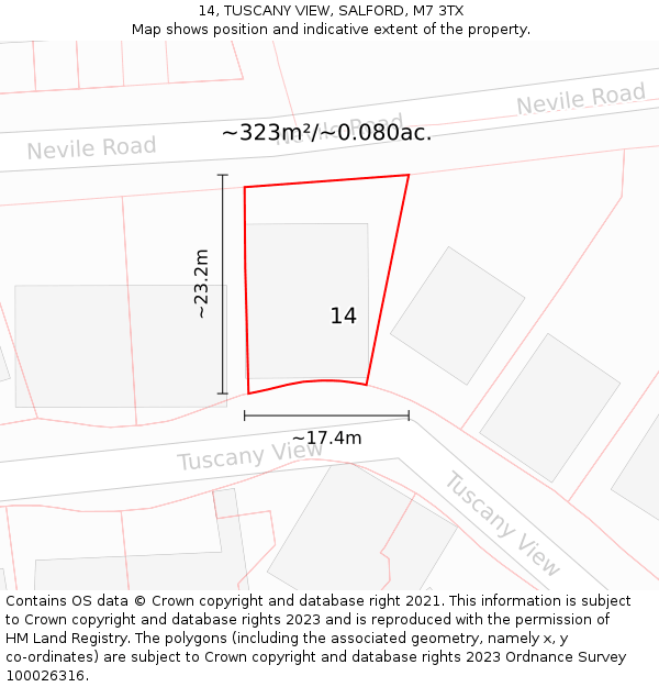 14, TUSCANY VIEW, SALFORD, M7 3TX: Plot and title map