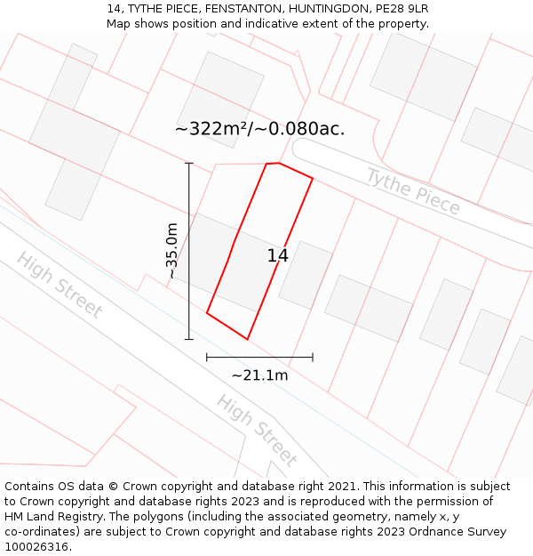 14, TYTHE PIECE, FENSTANTON, HUNTINGDON, PE28 9LR: Plot and title map