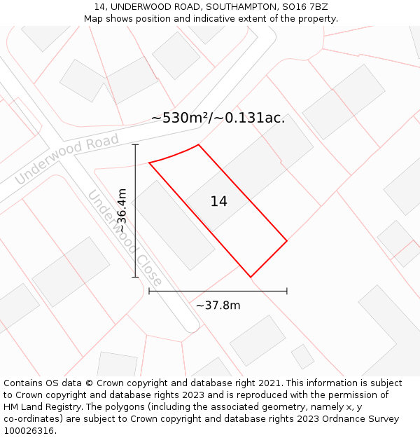 14, UNDERWOOD ROAD, SOUTHAMPTON, SO16 7BZ: Plot and title map