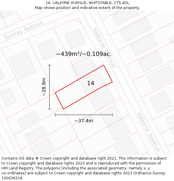 14, VALKYRIE AVENUE, WHITSTABLE, CT5 4DL: Plot and title map