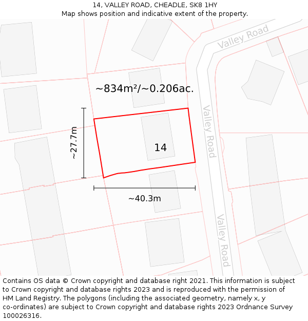 14, VALLEY ROAD, CHEADLE, SK8 1HY: Plot and title map