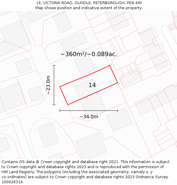 14, VICTORIA ROAD, OUNDLE, PETERBOROUGH, PE8 4AY: Plot and title map