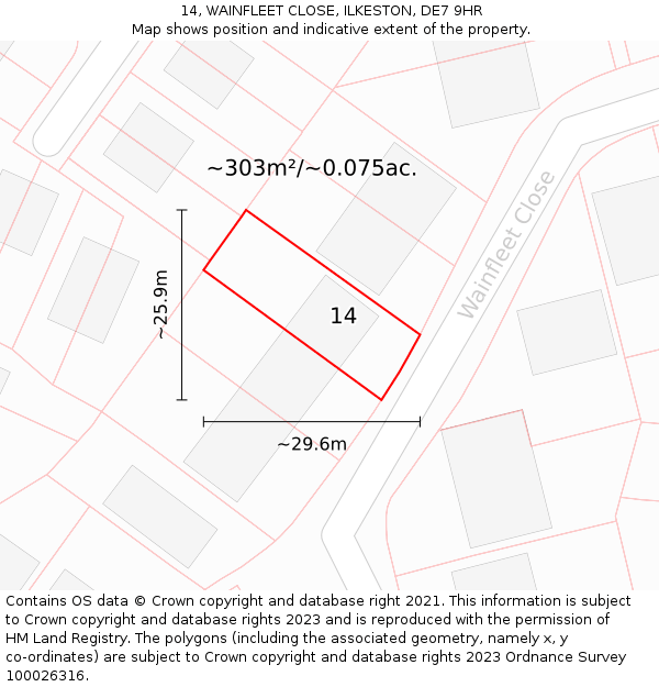 14, WAINFLEET CLOSE, ILKESTON, DE7 9HR: Plot and title map