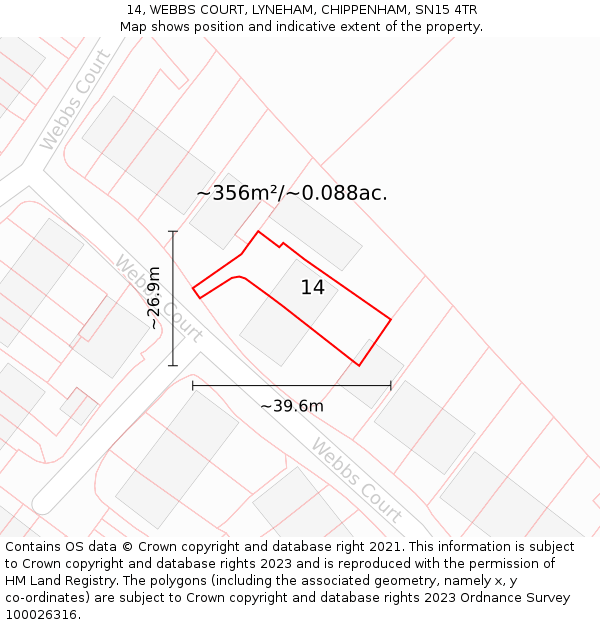 14, WEBBS COURT, LYNEHAM, CHIPPENHAM, SN15 4TR: Plot and title map