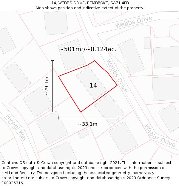 14, WEBBS DRIVE, PEMBROKE, SA71 4FB: Plot and title map