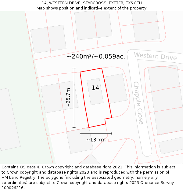 14, WESTERN DRIVE, STARCROSS, EXETER, EX6 8EH: Plot and title map