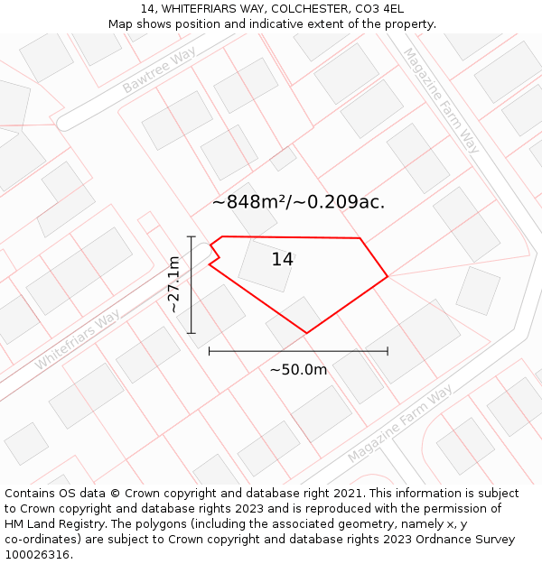 14, WHITEFRIARS WAY, COLCHESTER, CO3 4EL: Plot and title map