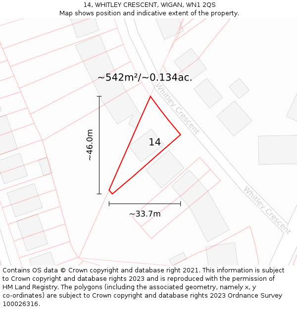 14, WHITLEY CRESCENT, WIGAN, WN1 2QS: Plot and title map