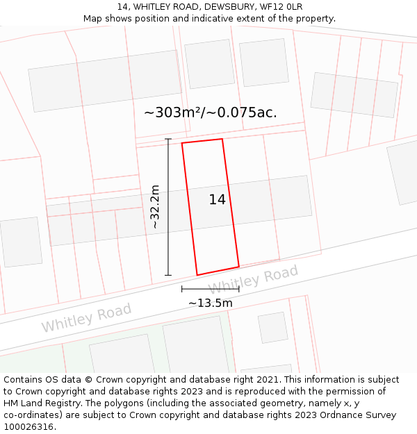 14, WHITLEY ROAD, DEWSBURY, WF12 0LR: Plot and title map