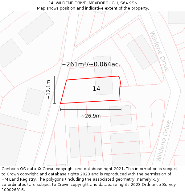 14, WILDENE DRIVE, MEXBOROUGH, S64 9SN: Plot and title map