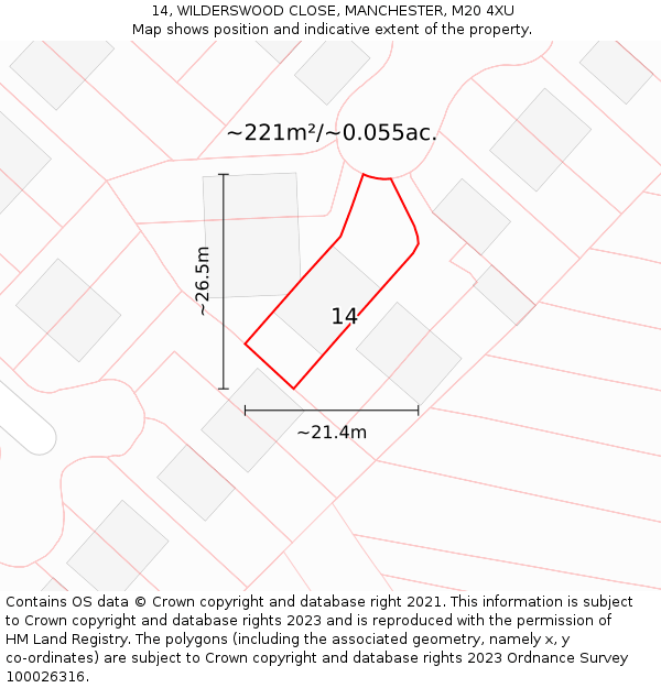 14, WILDERSWOOD CLOSE, MANCHESTER, M20 4XU: Plot and title map