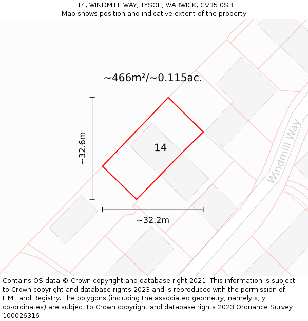 14, WINDMILL WAY, TYSOE, WARWICK, CV35 0SB: Plot and title map