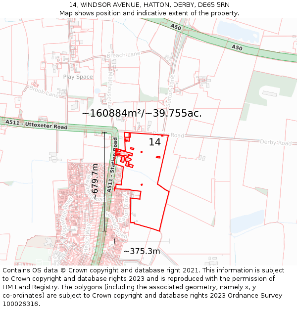 14, WINDSOR AVENUE, HATTON, DERBY, DE65 5RN: Plot and title map