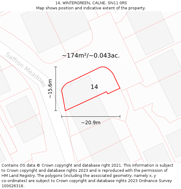 14, WINTERGREEN, CALNE, SN11 0RS: Plot and title map