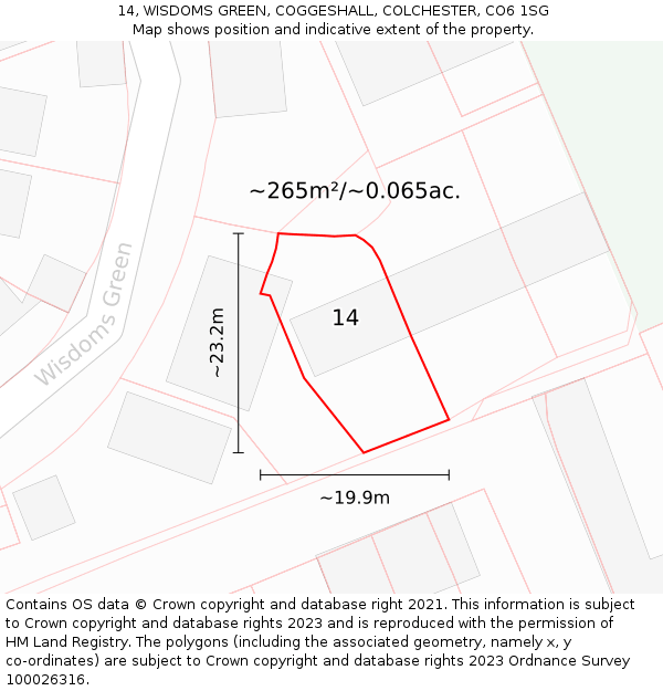 14, WISDOMS GREEN, COGGESHALL, COLCHESTER, CO6 1SG: Plot and title map