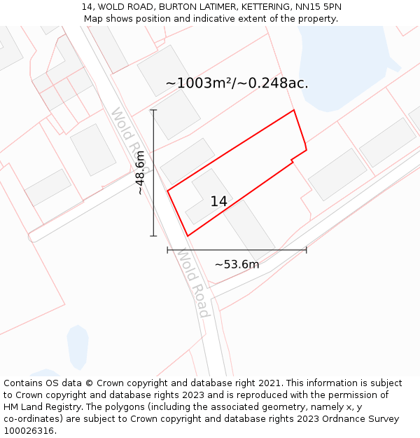 14, WOLD ROAD, BURTON LATIMER, KETTERING, NN15 5PN: Plot and title map