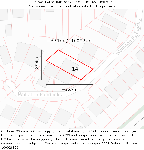 14, WOLLATON PADDOCKS, NOTTINGHAM, NG8 2ED: Plot and title map