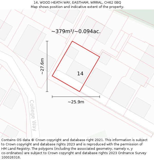 14, WOOD HEATH WAY, EASTHAM, WIRRAL, CH62 0BQ: Plot and title map