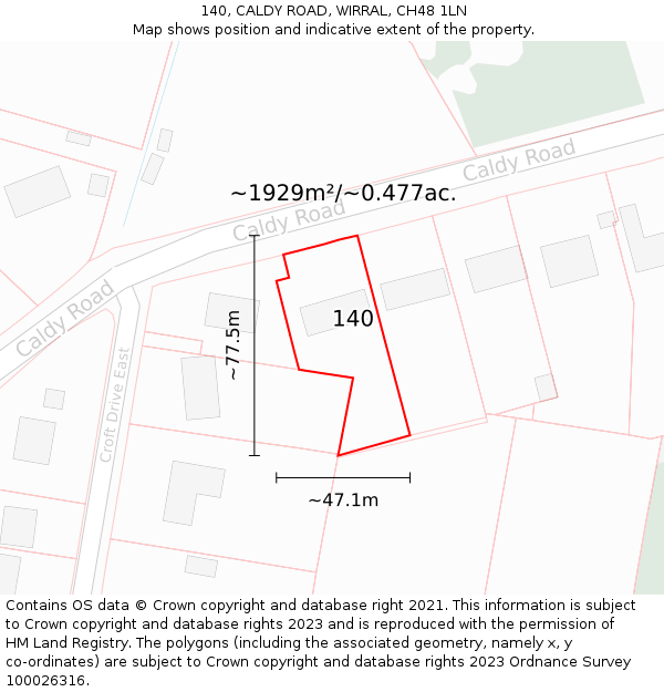 140, CALDY ROAD, WIRRAL, CH48 1LN: Plot and title map