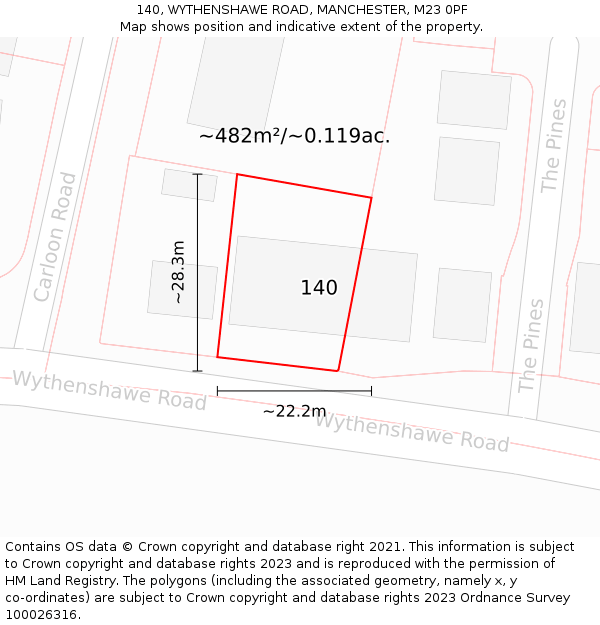 140, WYTHENSHAWE ROAD, MANCHESTER, M23 0PF: Plot and title map