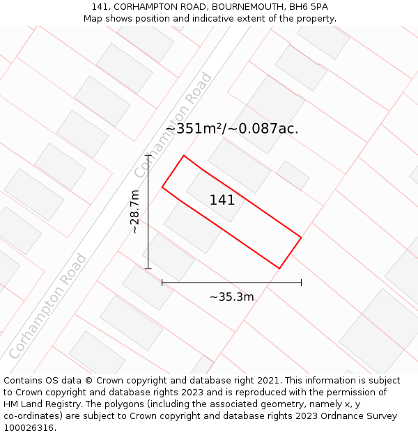 141, CORHAMPTON ROAD, BOURNEMOUTH, BH6 5PA: Plot and title map