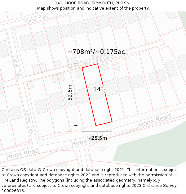 141, HOOE ROAD, PLYMOUTH, PL9 9NL: Plot and title map