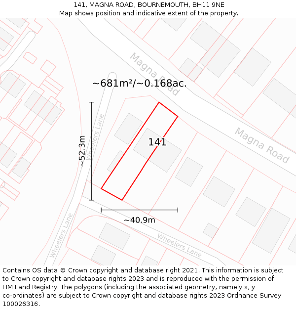 141, MAGNA ROAD, BOURNEMOUTH, BH11 9NE: Plot and title map